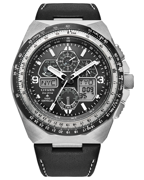 Promaster Skyhawk A T Black Dial Leather Strap JY8149 05E CITIZEN